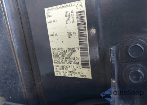 2009 Nissan Maxima 3.5 Sv from USA, damaged, VIN 1N4AA51E19C857521